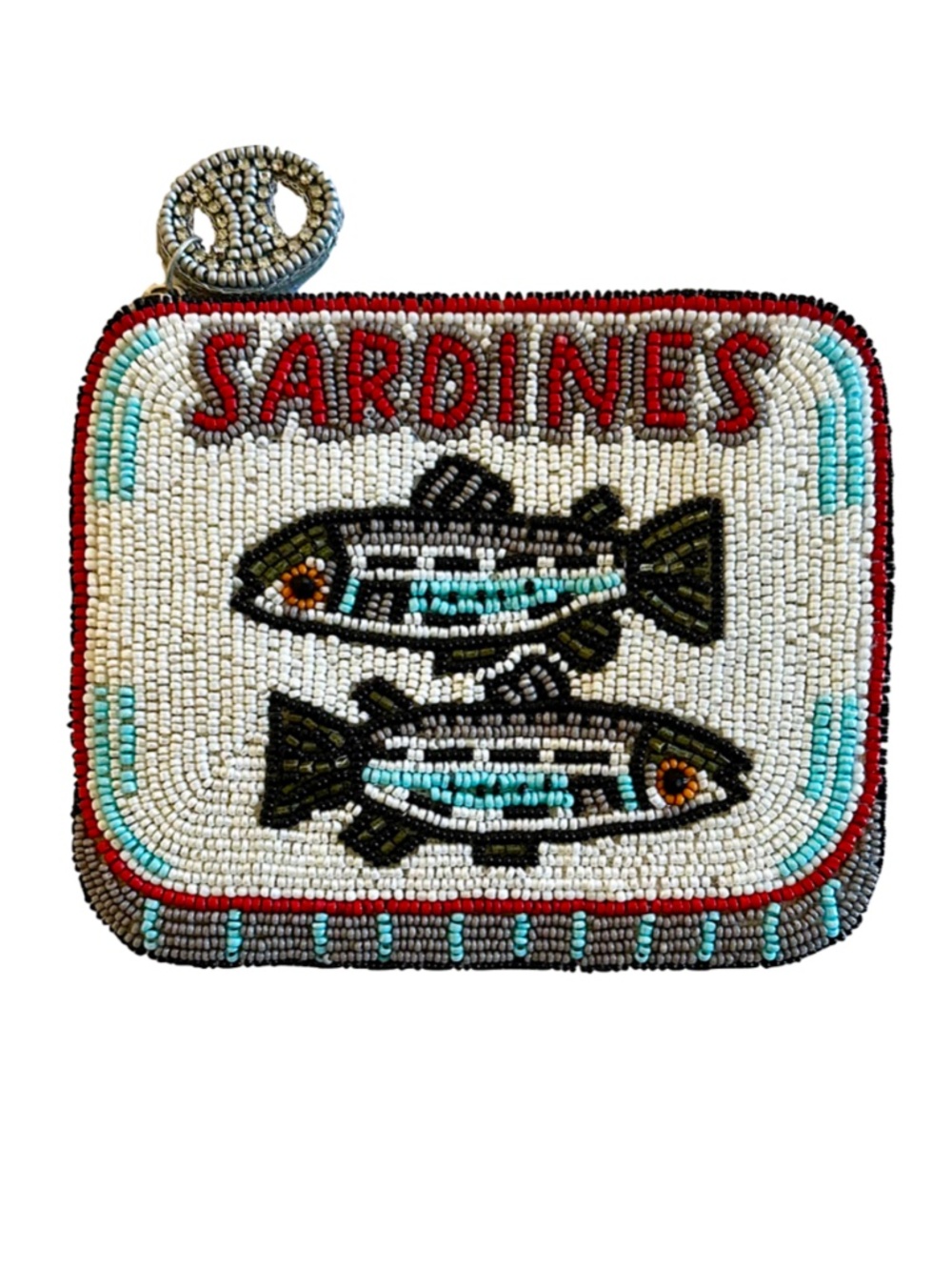 Sardines in Tin Can Coin Purse Bag, Fish Beaded Bag, Lily Posh